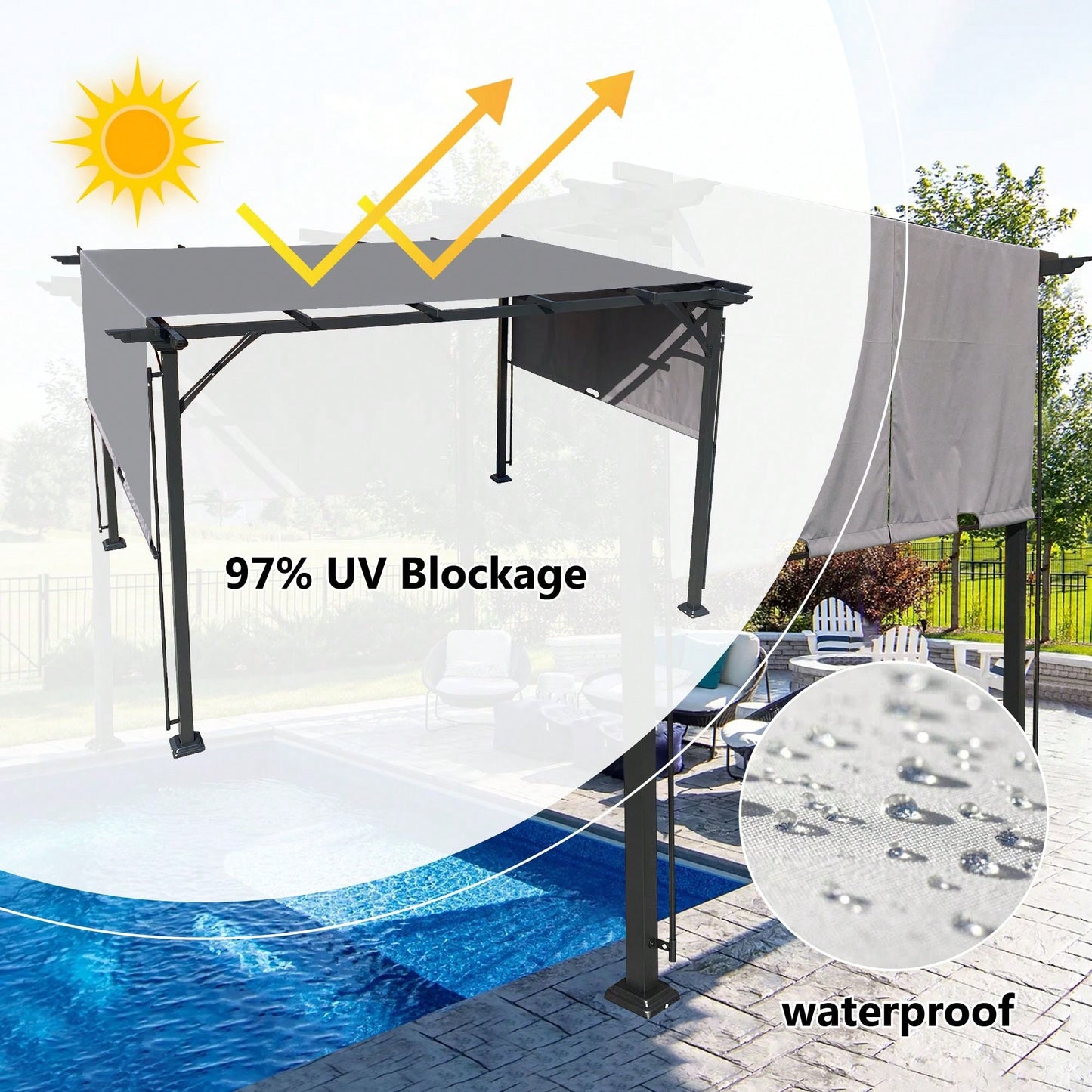 Universal Canopy Cover Replacement For 12x9 Ft Curved Outdoor Pergola Structure