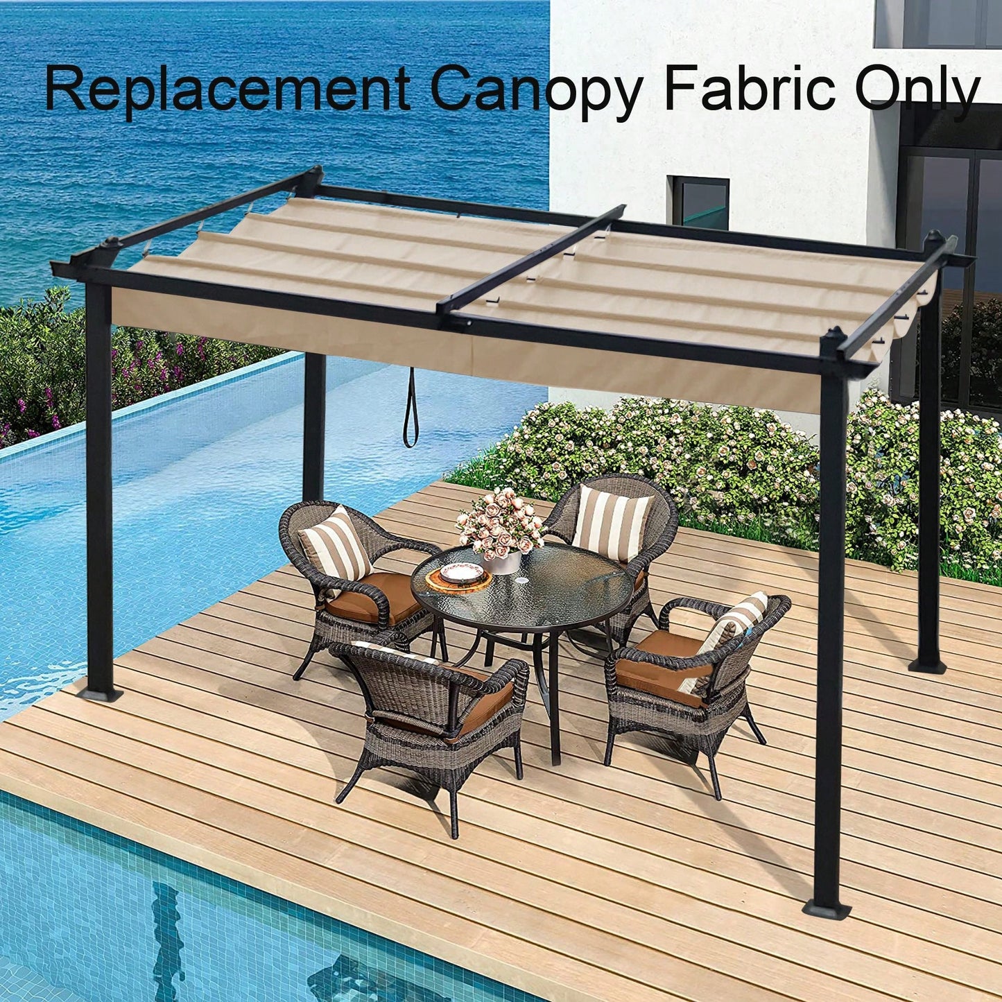 10 * 10 Ft. Pergola Replacement Canopy - UV-Protected Polyester Fabric, Easy Assembly, 1 Year Warranty