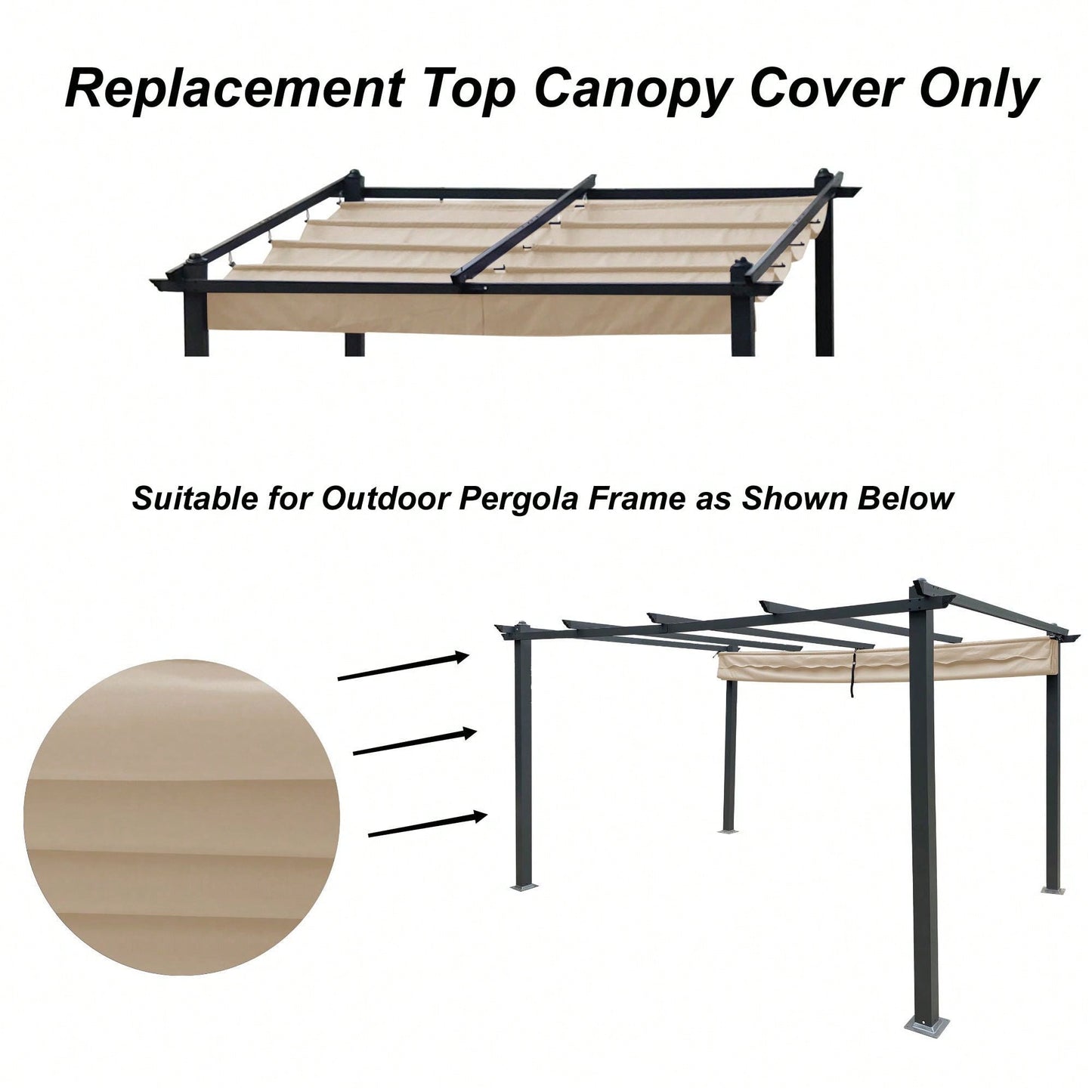 10 * 10 Ft. Pergola Replacement Canopy - UV-Protected Polyester Fabric, Easy Assembly, 1 Year Warranty