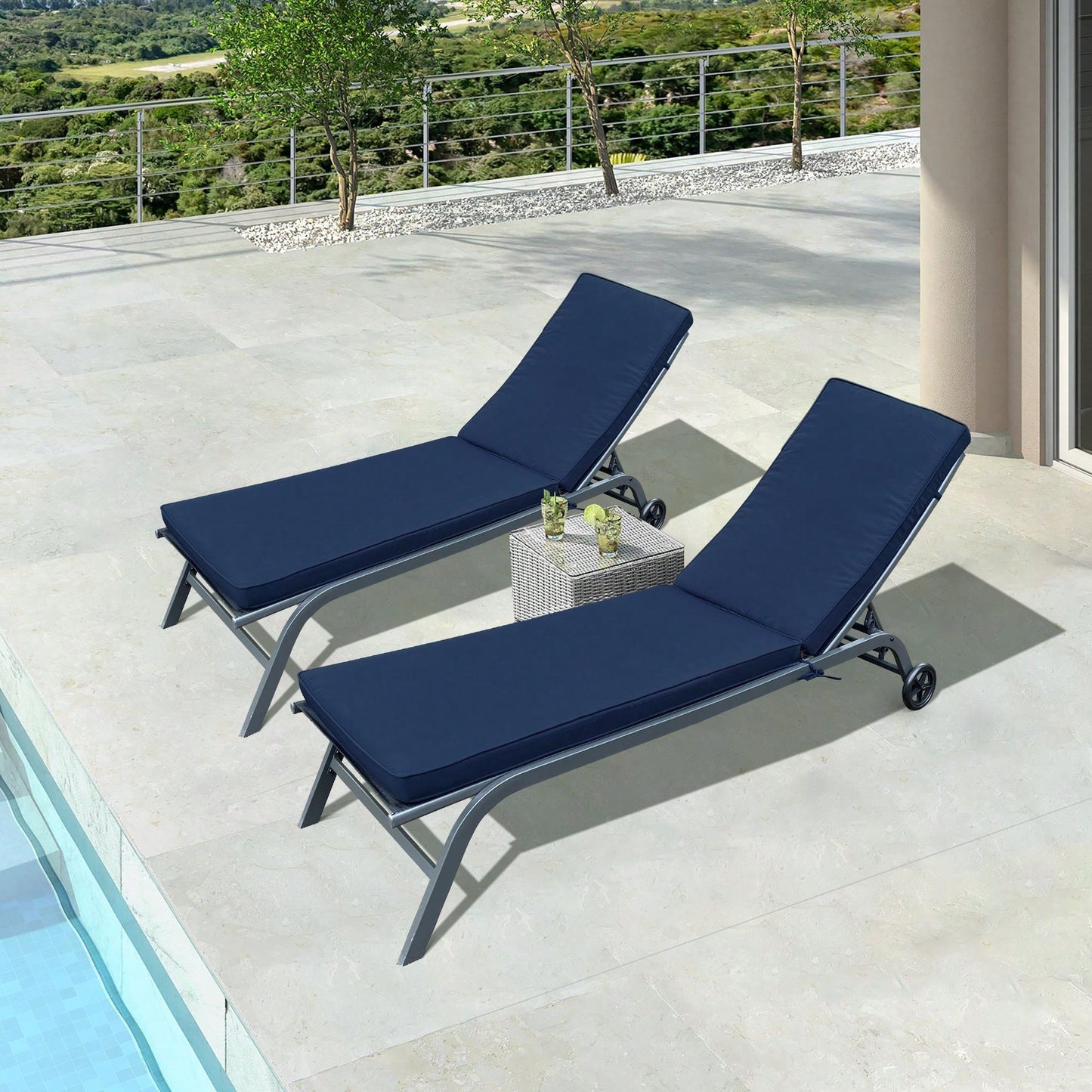 Set Of 2, Outdoor Lounge Chair Cushion Replacement Patio Funiture Seat Cushion Chaise Lounge Cushion-Navy Blue