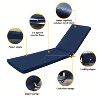 Set Of 2, Outdoor Lounge Chair Cushion Replacement Patio Funiture Seat Cushion Chaise Lounge Cushion-Navy Blue