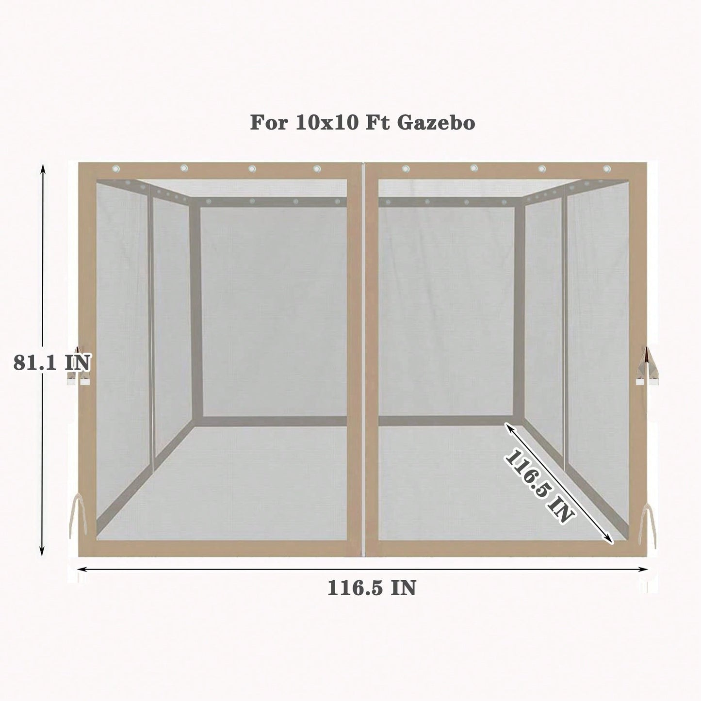 10x10 Ft Gazebo Replacement Mosquito Netting With Zippers, 4-Side Mesh Walls For Patio Gazebos