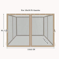 10x10 Ft Gazebo Replacement Mosquito Netting With Zippers, 4-Side Mesh Walls For Patio Gazebos