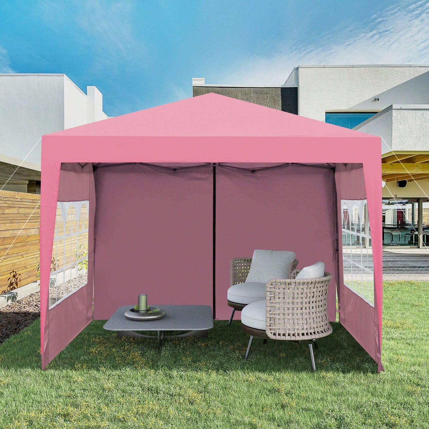 10x 10Ft Pop Up Gazebo Canopy Tent,Removable Sidewall With Zipper,2pcs Sidewall With Windows,With 4pcs Weight Sand Bag,With Carry Bag