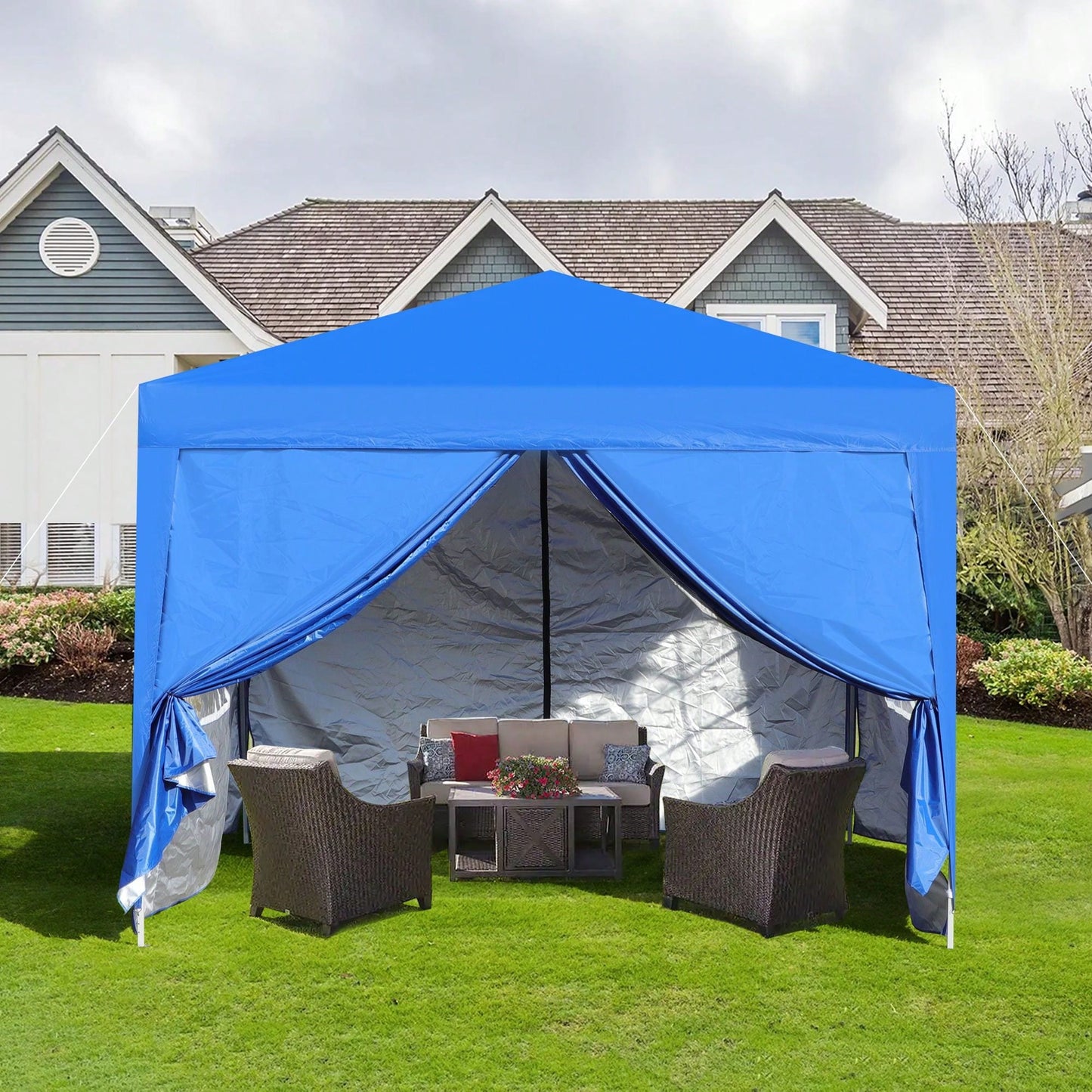 10x 10Ft Pop Up Gazebo Canopy Tent,Removable Sidewall With Zipper,2pcs Sidewall With Windows,With 4pcs Weight Sand Bag,With Carry Bag