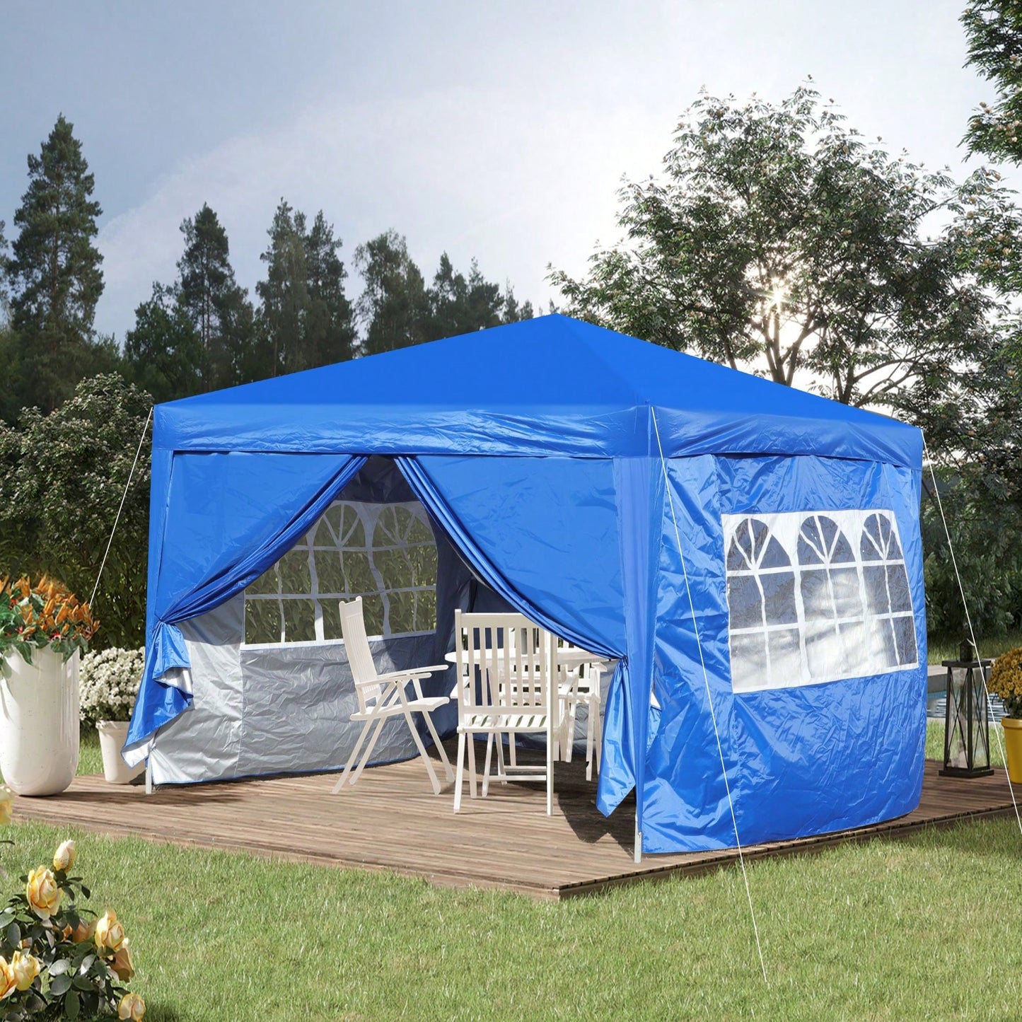 10x 10Ft Pop Up Gazebo Canopy Tent,Removable Sidewall With Zipper,2pcs Sidewall With Windows,With 4pcs Weight Sand Bag,With Carry Bag