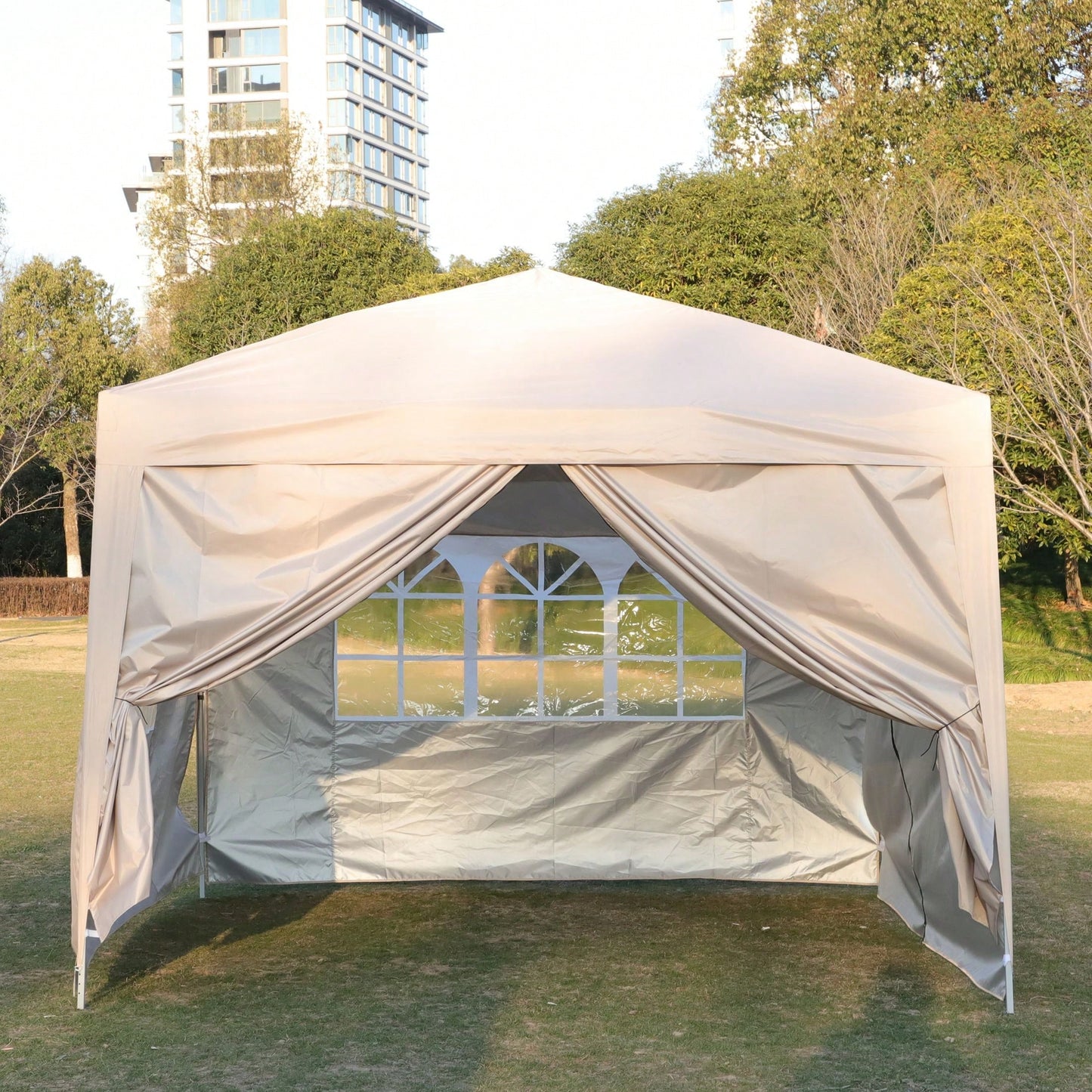 10x 10Ft Pop Up Gazebo Canopy Tent,Removable Sidewall With Zipper,2pcs Sidewall With Windows,With 4pcs Weight Sand Bag,With Carry Bag