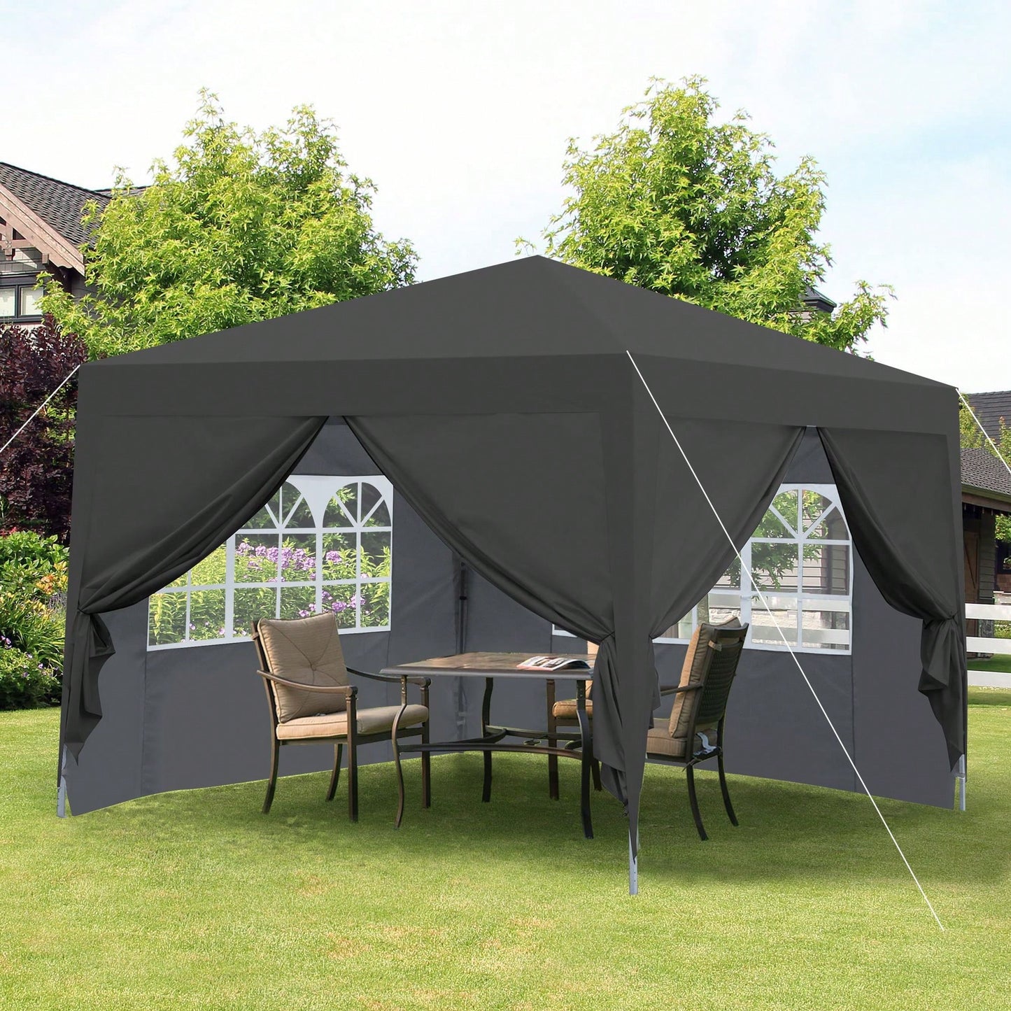 10x 10Ft Pop Up Gazebo Canopy Tent,Removable Sidewall With Zipper,2pcs Sidewall With Windows,With 4pcs Weight Sand Bag,With Carry Bag