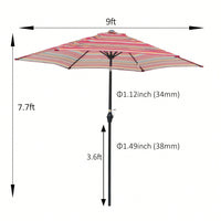 9FT UMBRELLA , Waterproof, Fade Resistant, Easy To Clean, Sturdy Construction, Push Button Tilt And Crank System, Wind Vent