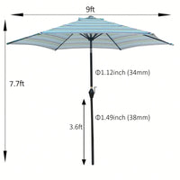 9FT UMBRELLA , Waterproof, Fade Resistant, Easy To Clean, Sturdy Construction, Push Button Tilt And Crank System, Wind Vent