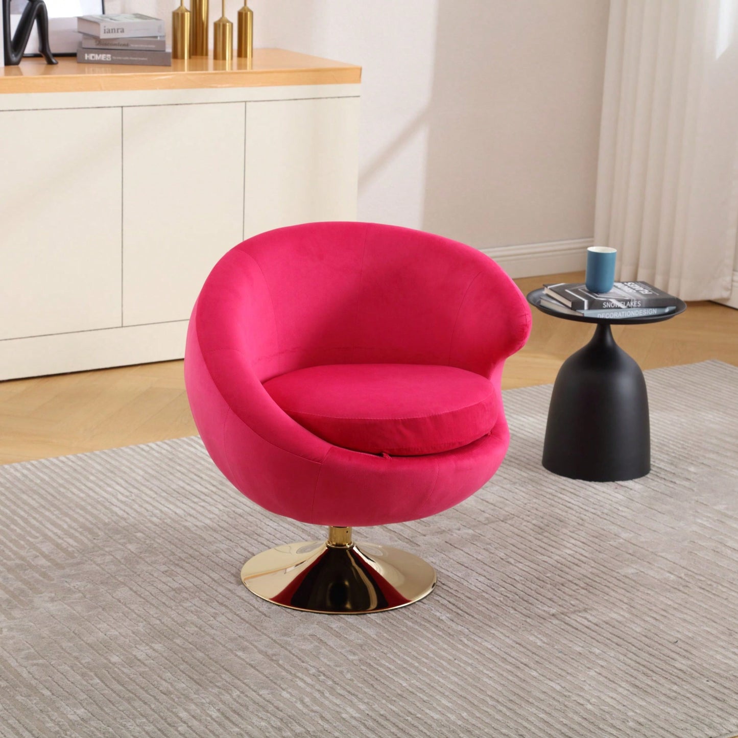 Velvet Swivel Barrel Accent Chair with Ottoman for Living Room and Bedroom Comfortable Round Club Chair 360 Degree Leisure Armchair