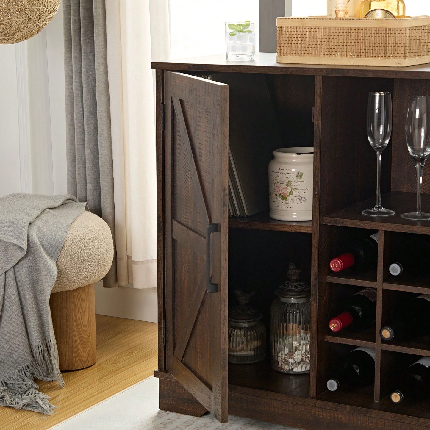 Wine Collection Buffet Sideboard 9-Bottle Wine Rack, Categorized Storage, Versatile Usage, Multifunctional Anywhere Storage, Easy Assembly