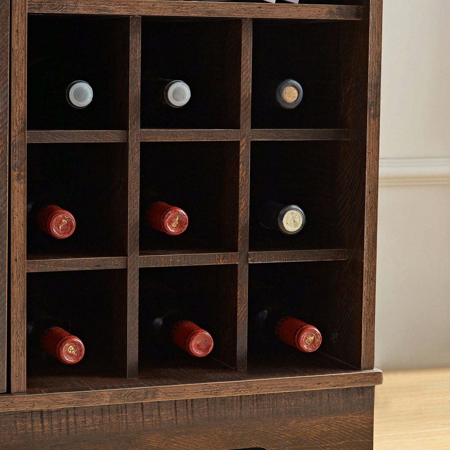 Wine Collection Buffet Sideboard 9-Bottle Wine Rack, Categorized Storage, Versatile Usage, Multifunctional Anywhere Storage, Easy Assembly