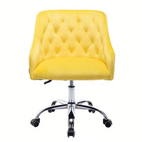 Modern Yellow Velvet Home Office Desk Chair Swivel Adjustable Cute Task Chair with Wheels for Computer Use