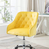 Modern Yellow Velvet Home Office Desk Chair Swivel Adjustable Cute Task Chair with Wheels for Computer Use