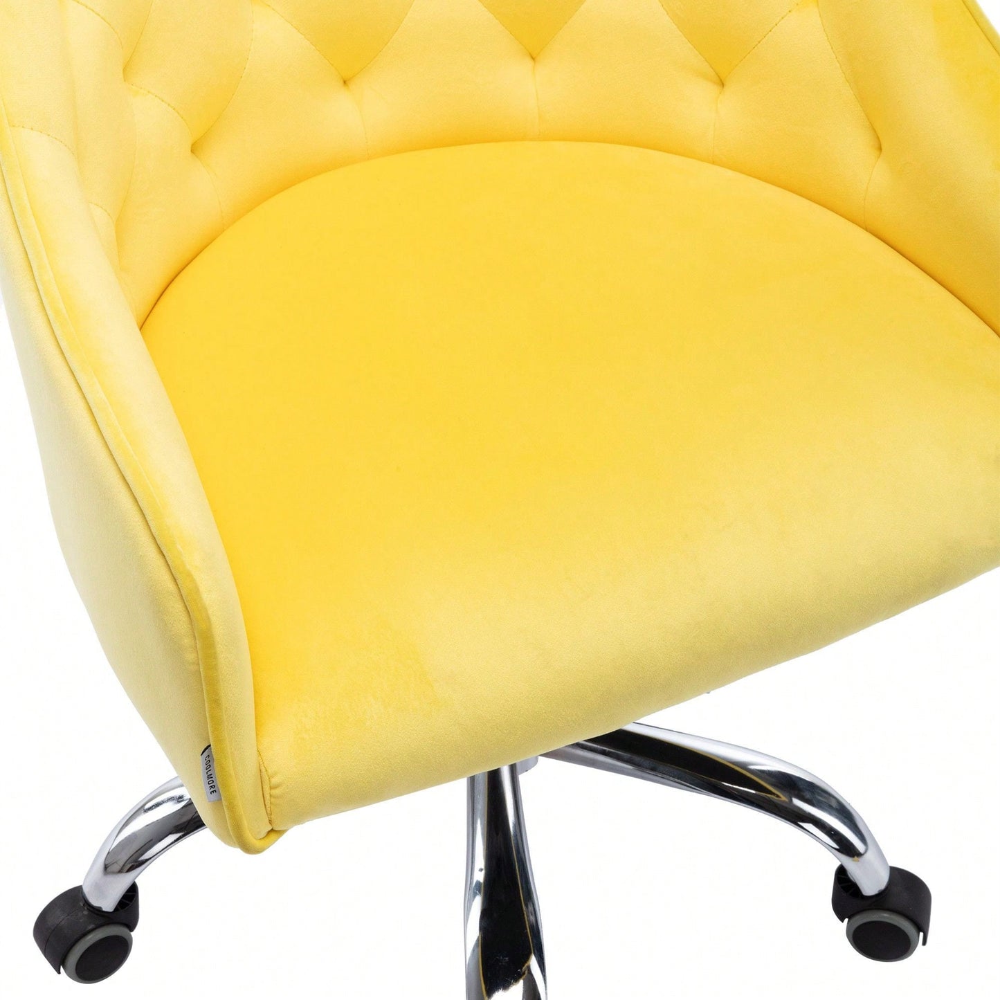 Modern Yellow Velvet Home Office Desk Chair Swivel Adjustable Cute Task Chair with Wheels for Computer Use