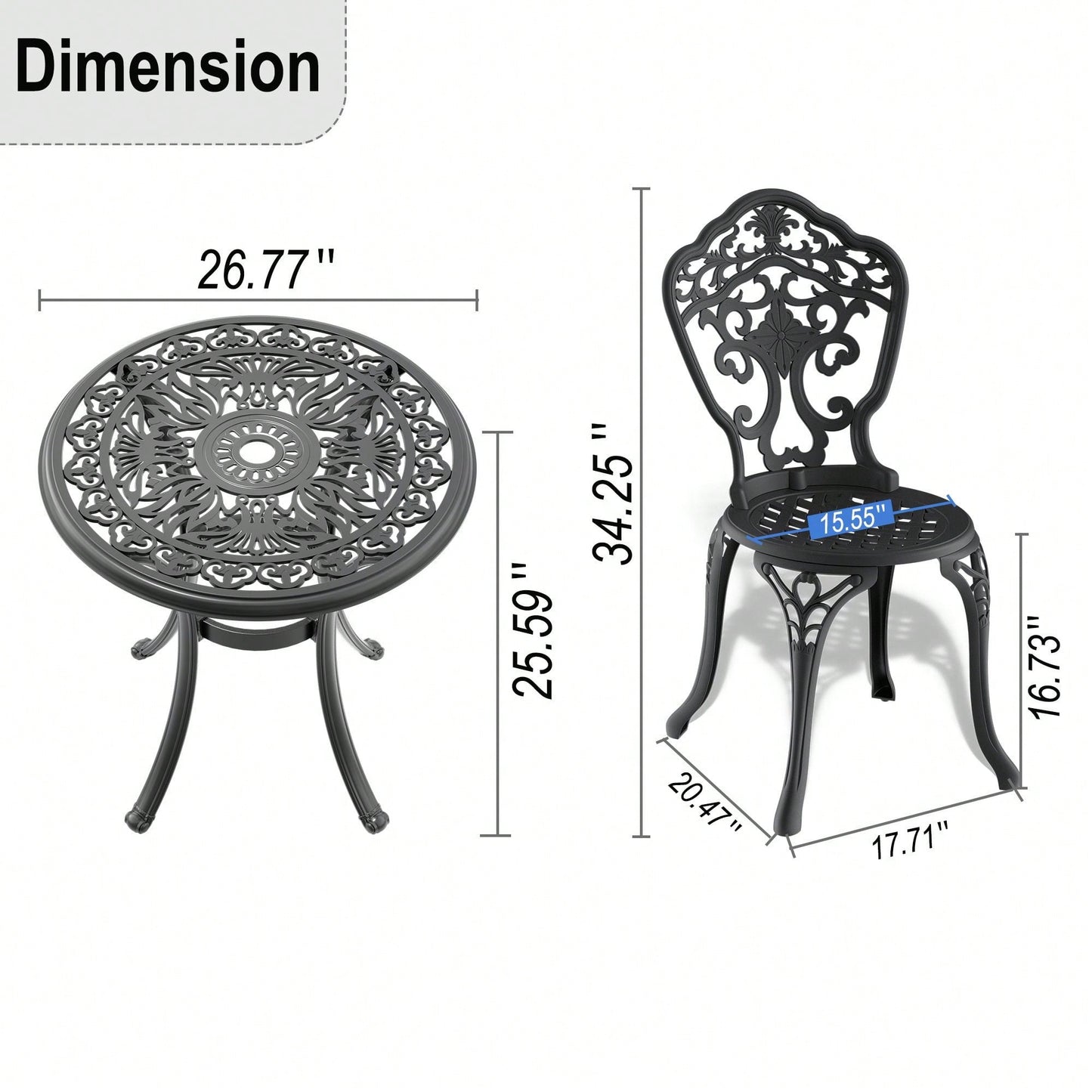 3 Piece Cast Aluminum Patio Furniture  With Black Frame