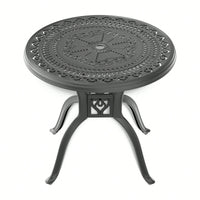 31.50" Cast  Aluminum Patio Dining Table With Black Frame And Umbrella Hole