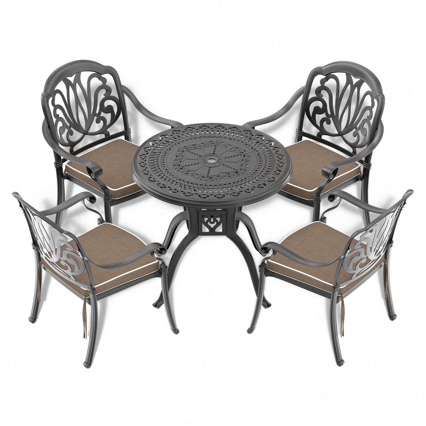 31.50" Cast  Aluminum Patio Dining Table With Black Frame And Umbrella Hole