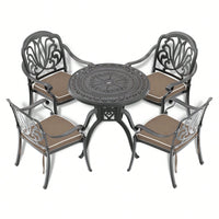 31.50" Cast  Aluminum Patio Dining Table With Black Frame And Umbrella Hole