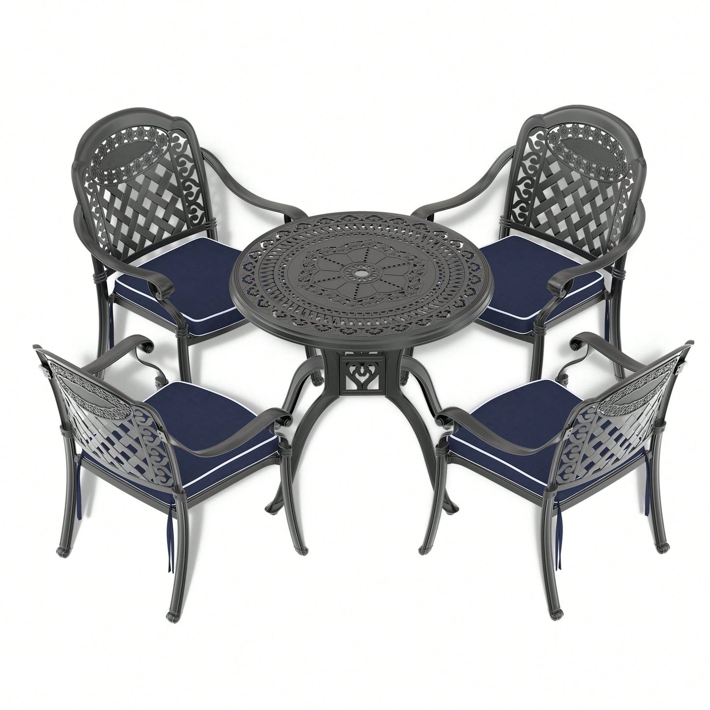 31.50" Cast  Aluminum Patio Dining Table With Black Frame And Umbrella Hole