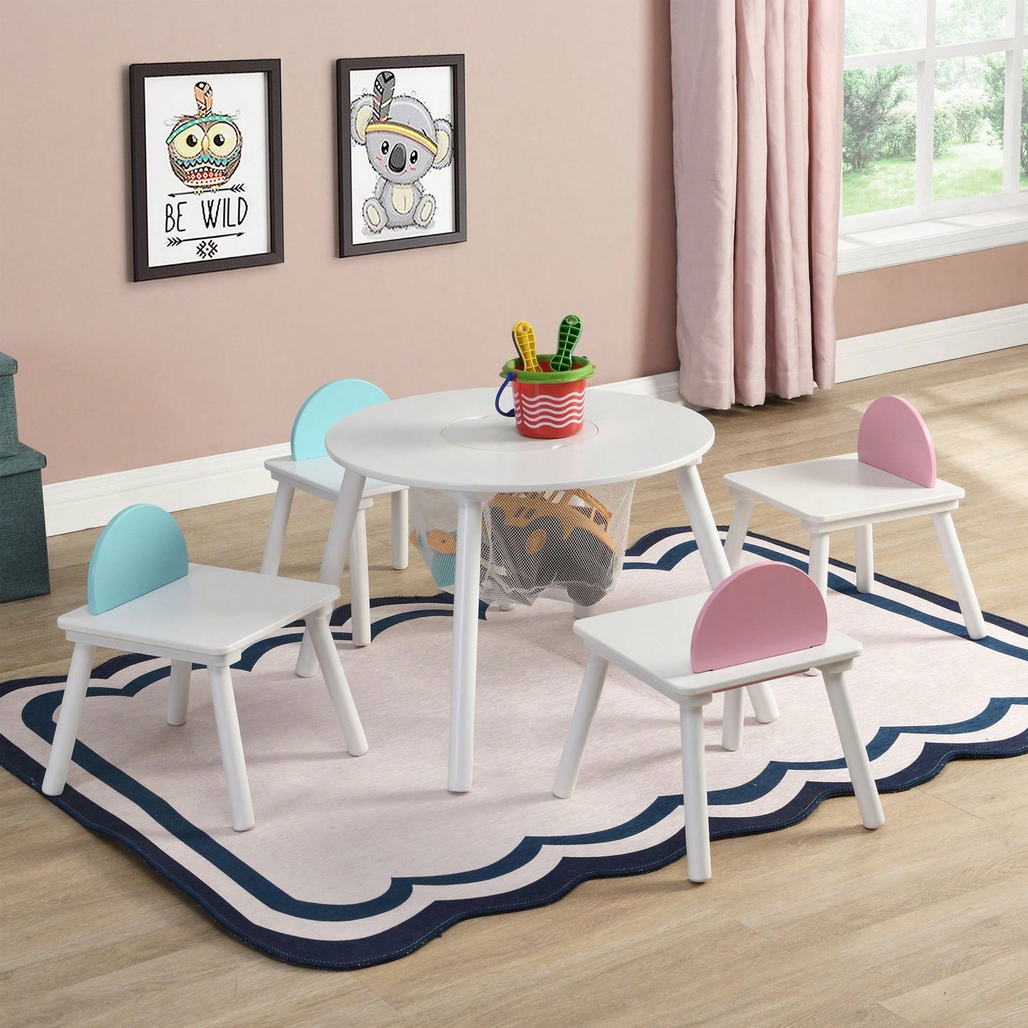 Children's Panel Table With 4 Chairs Quality, Multi-Functional, And Storage Included