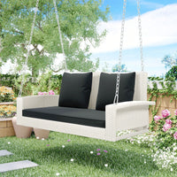 [Seats Up To 2 Persons] 2-Person Wicker Hanging Porch Swing With Chains, Cushion, Pillow, Rattan Swing Bench For Garden, Backyard, Pond