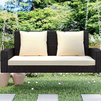 [Seats Up To 2 Persons] 2-Person Wicker Hanging Porch Swing With Chains, Cushion, Pillow, Rattan Swing Bench For Garden, Backyard, Pond