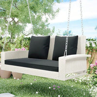 [Seats Up To 2 Persons] 2-Person Wicker Hanging Porch Swing With Chains, Cushion, Pillow, Rattan Swing Bench For Garden, Backyard, Pond