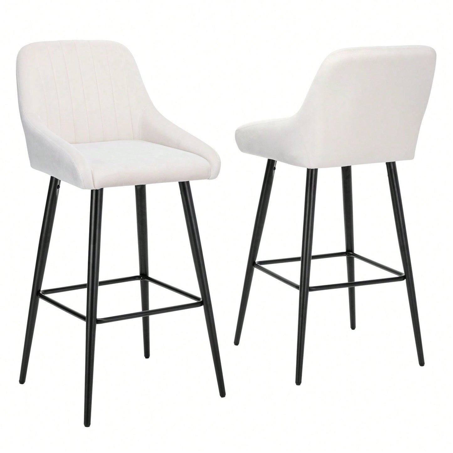 Set Of 2, Luxurious Upholstered Bar Stool High Back Design, Velvet Material, Sturdy Metal Legs, And Versatile Use