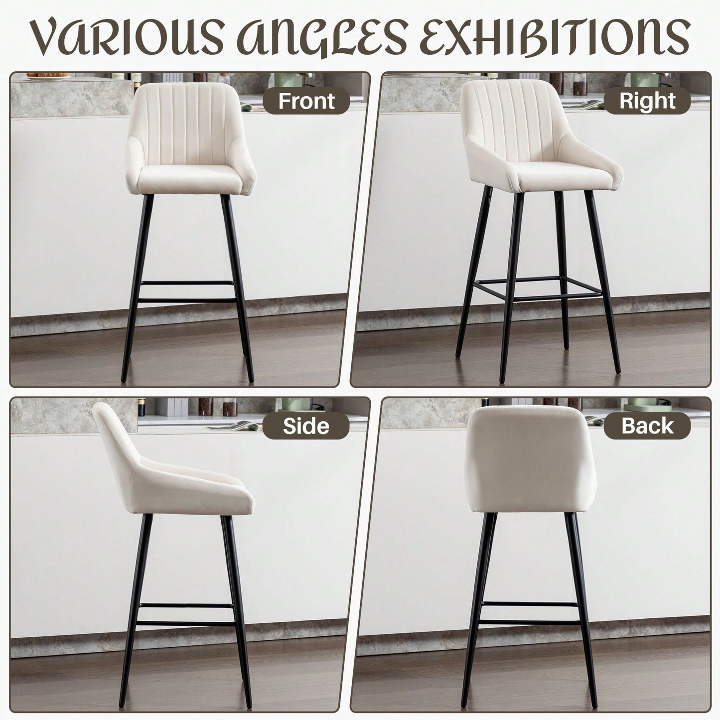 Set Of 2, Luxurious Upholstered Bar Stool High Back Design, Velvet Material, Sturdy Metal Legs, And Versatile Use