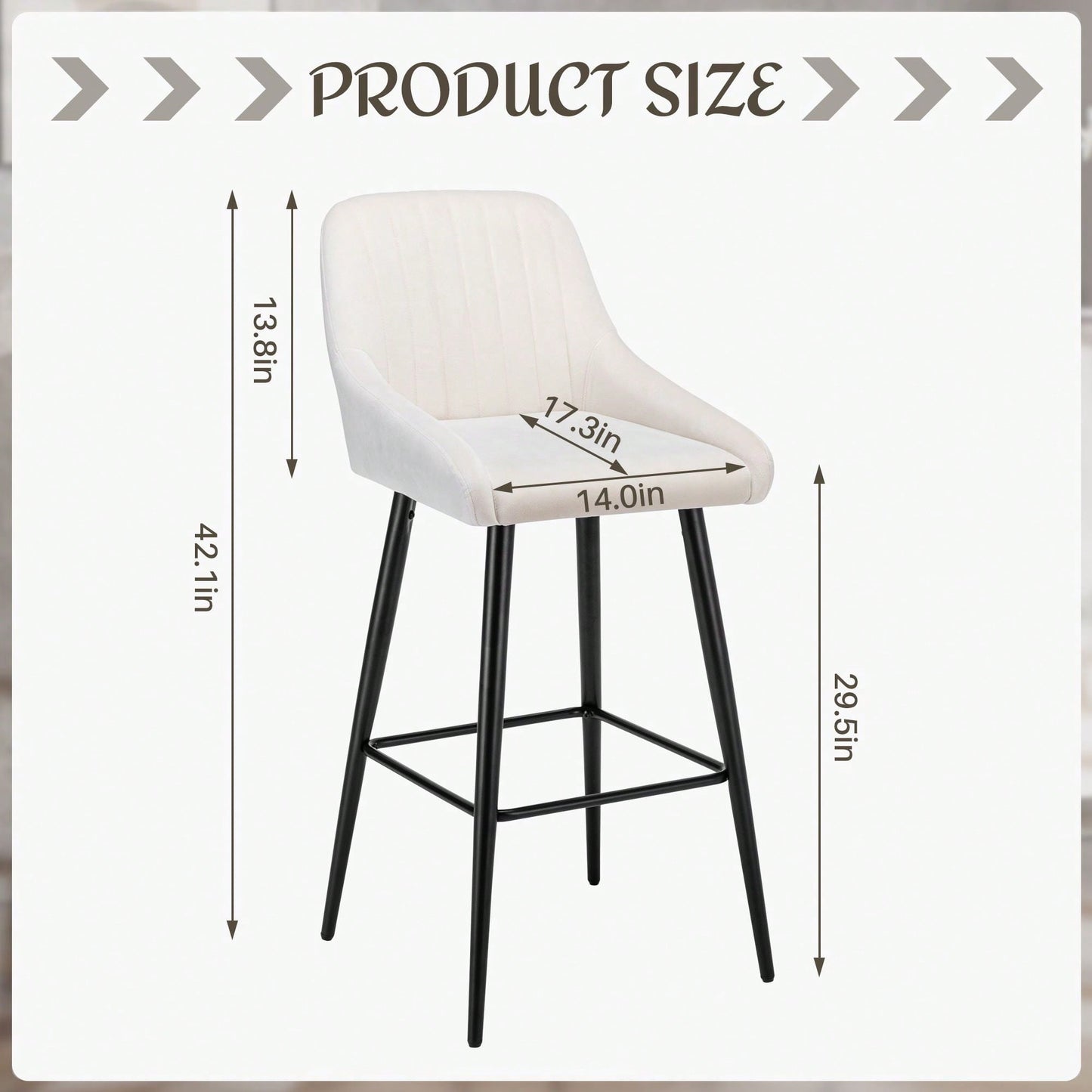 Set Of 2, Luxurious Upholstered Bar Stool High Back Design, Velvet Material, Sturdy Metal Legs, And Versatile Use