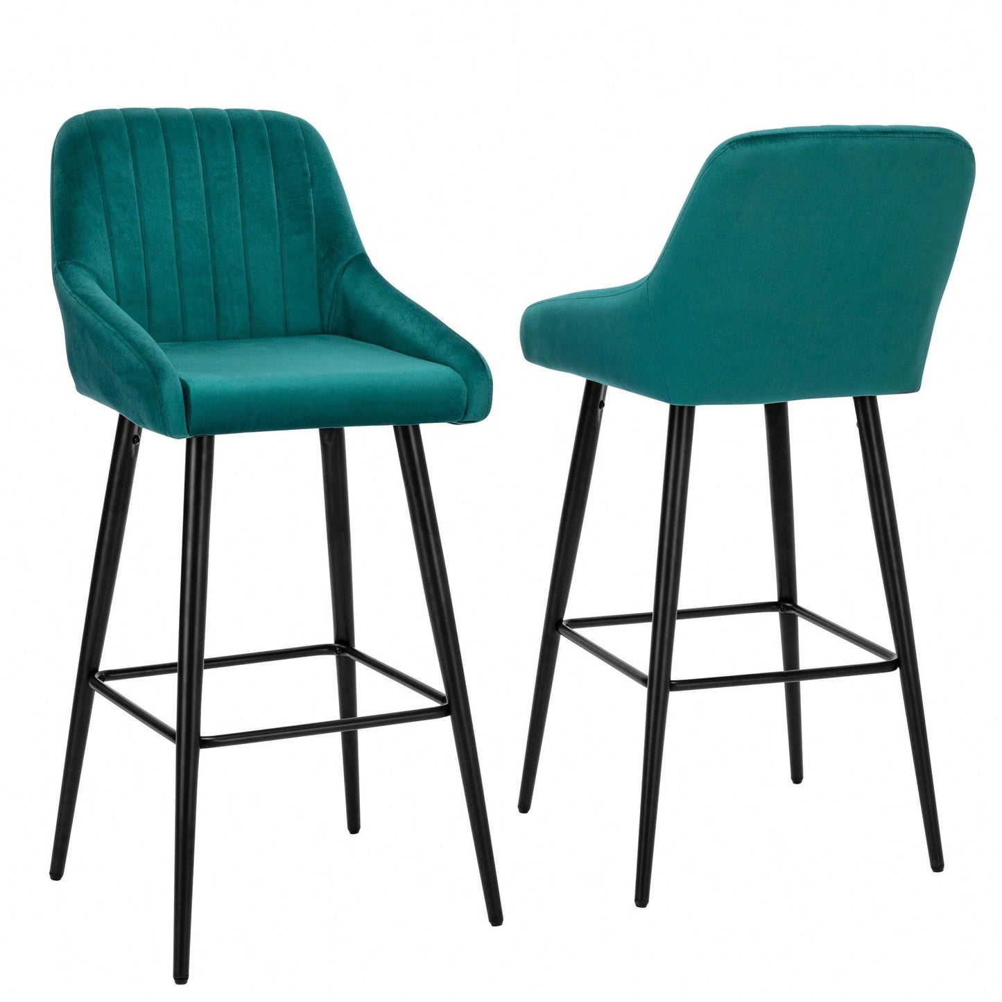 Set Of 2, Luxurious Upholstered Bar Stool High Back Design, Velvet Material, Sturdy Metal Legs, And Versatile Use