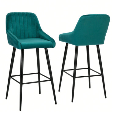 Set Of 2, Luxurious Upholstered Bar Stool High Back Design, Velvet Material, Sturdy Metal Legs, And Versatile Use