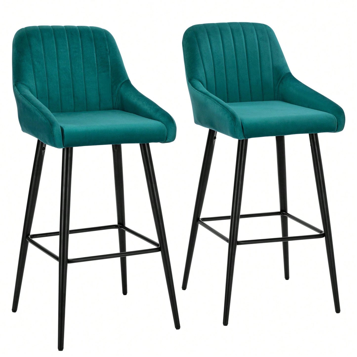 Set Of 2, Luxurious Upholstered Bar Stool High Back Design, Velvet Material, Sturdy Metal Legs, And Versatile Use