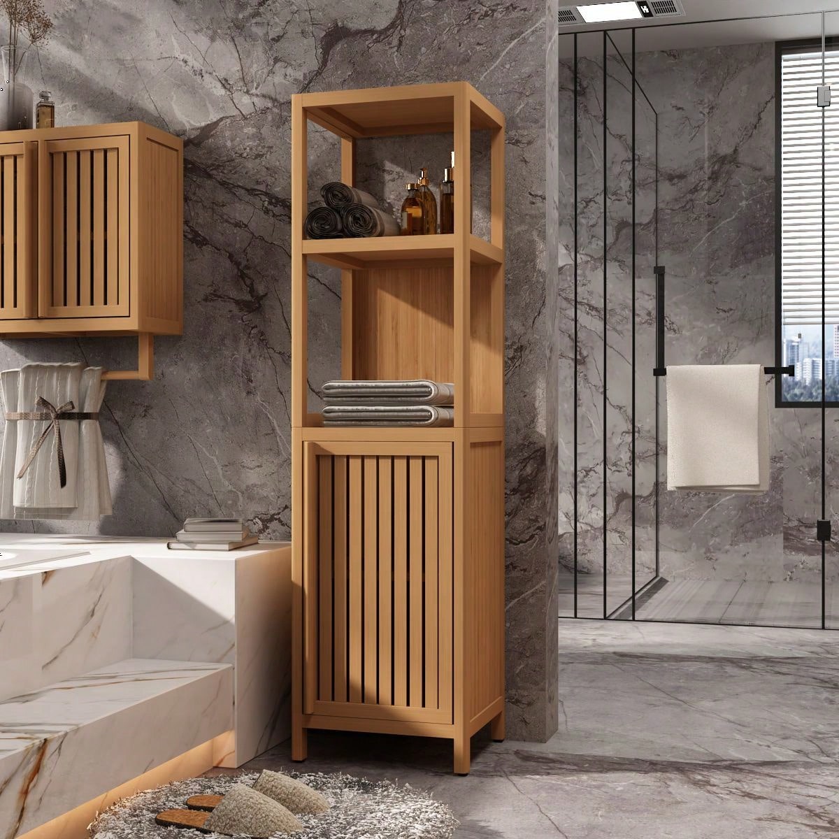 Versatile Bamboo Storage Cabinet With Ample Space And Durability