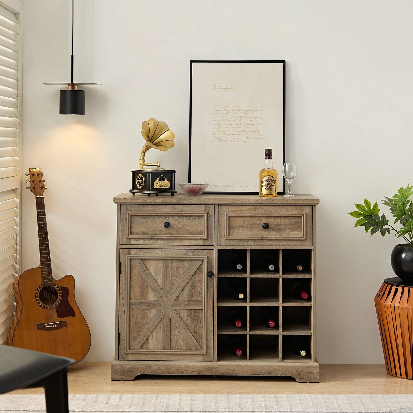 Stylish Storage Sideboard with 2 Drawers and Removable Wine Racks for Kitchen and Dining Room