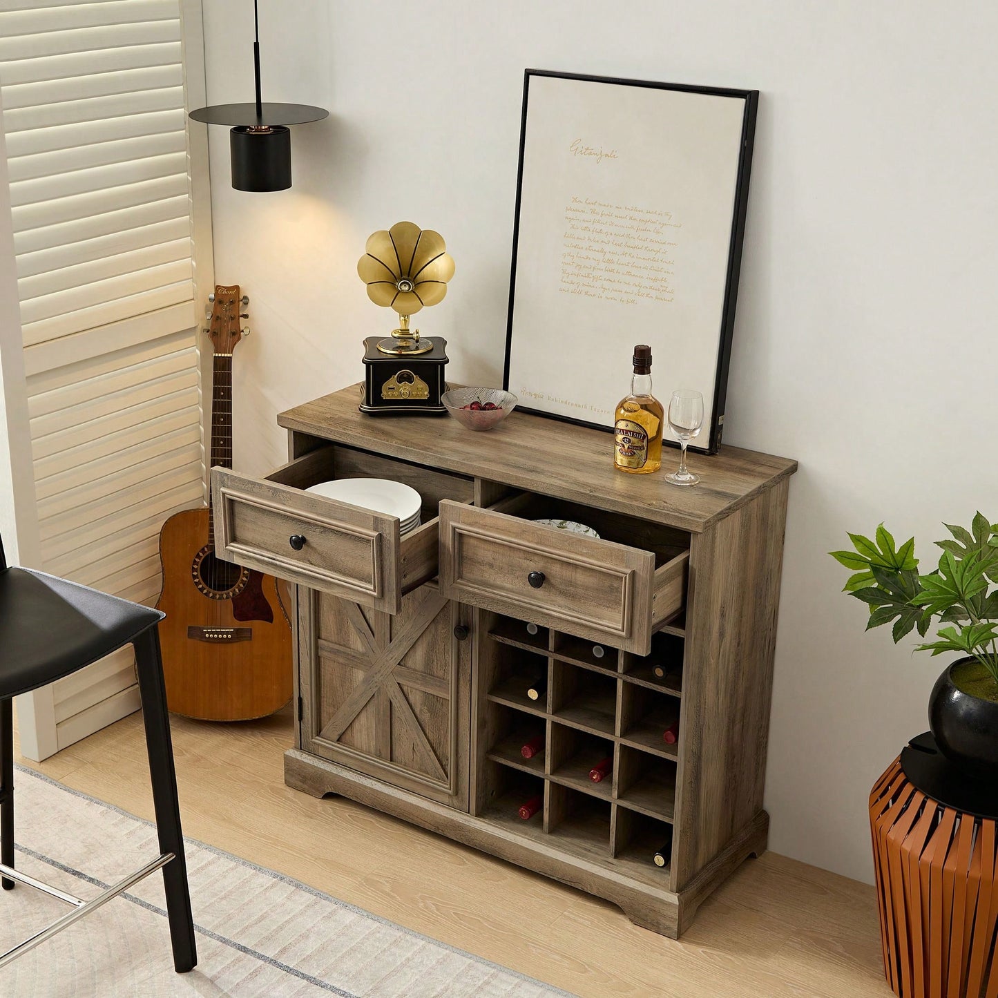 Stylish Storage Sideboard with 2 Drawers and Removable Wine Racks for Kitchen and Dining Room