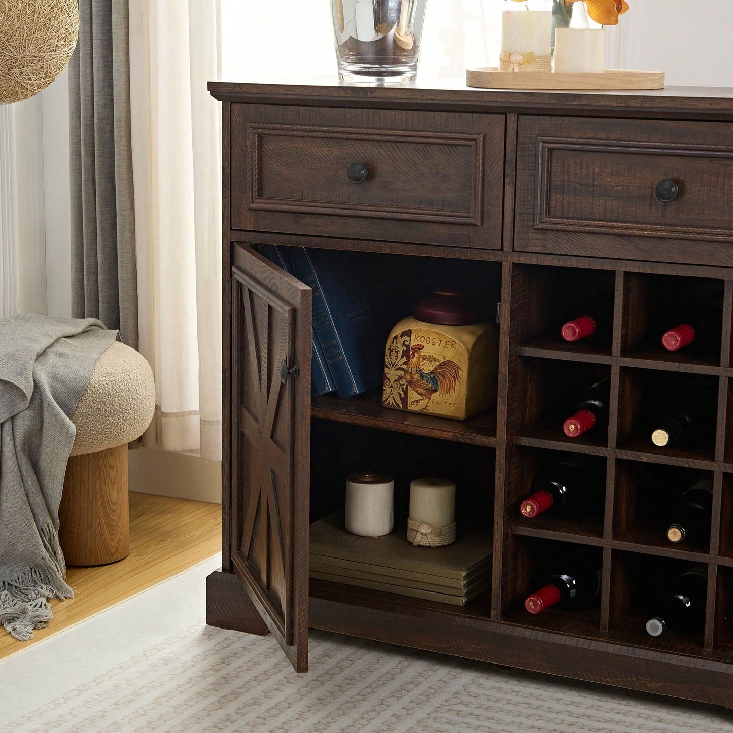 Stylish Storage Sideboard with 2 Drawers and Removable Wine Racks for Kitchen and Dining Room