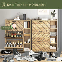 Modern Slim Shoe Cabinet with 3 Flip Drawers and Open Shelves for Heels Boots and Slippers