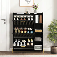 Modern Slim Shoe Cabinet with 3 Flip Drawers and Open Shelves for Heels Boots and Slippers