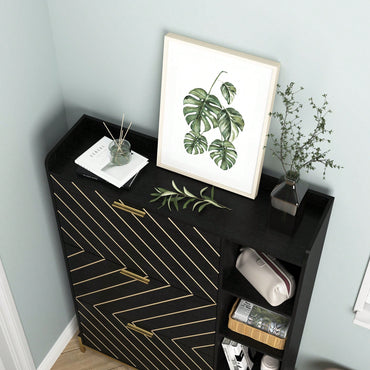 Modern Slim Shoe Cabinet with 3 Flip Drawers and Open Shelves for Heels Boots and Slippers