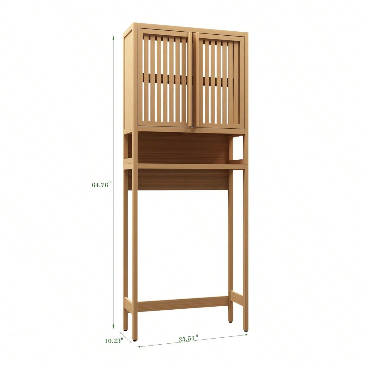 Extra Large Capacity Toilet Storage Rack, Making Full Use Of Bathroom Space, Bamboo Toilet Storage Rack, Open Shelf And Two Louvered Doors.