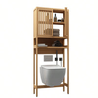 Extra Large Capacity Toilet Storage Rack, Making Full Use Of Bathroom Space, Bamboo Toilet Storage Rack, Open Shelf And Two Louvered Doors.