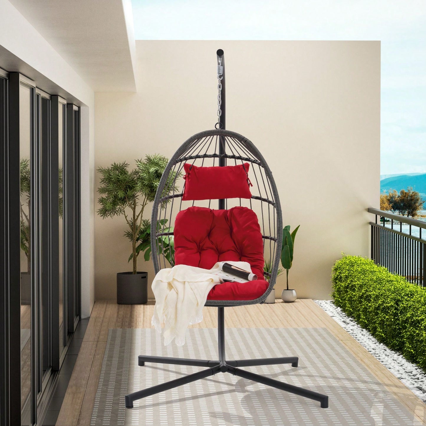 Hanging Basket Outdoor Garden Rattan Egg Swing Chair Hanging Chair Cushion