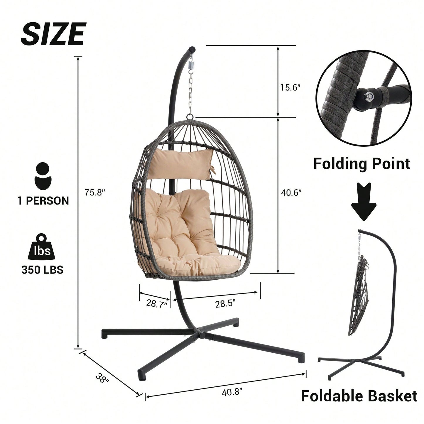 Hanging Basket Outdoor Garden Rattan Egg Swing Chair Hanging Chair Cushion