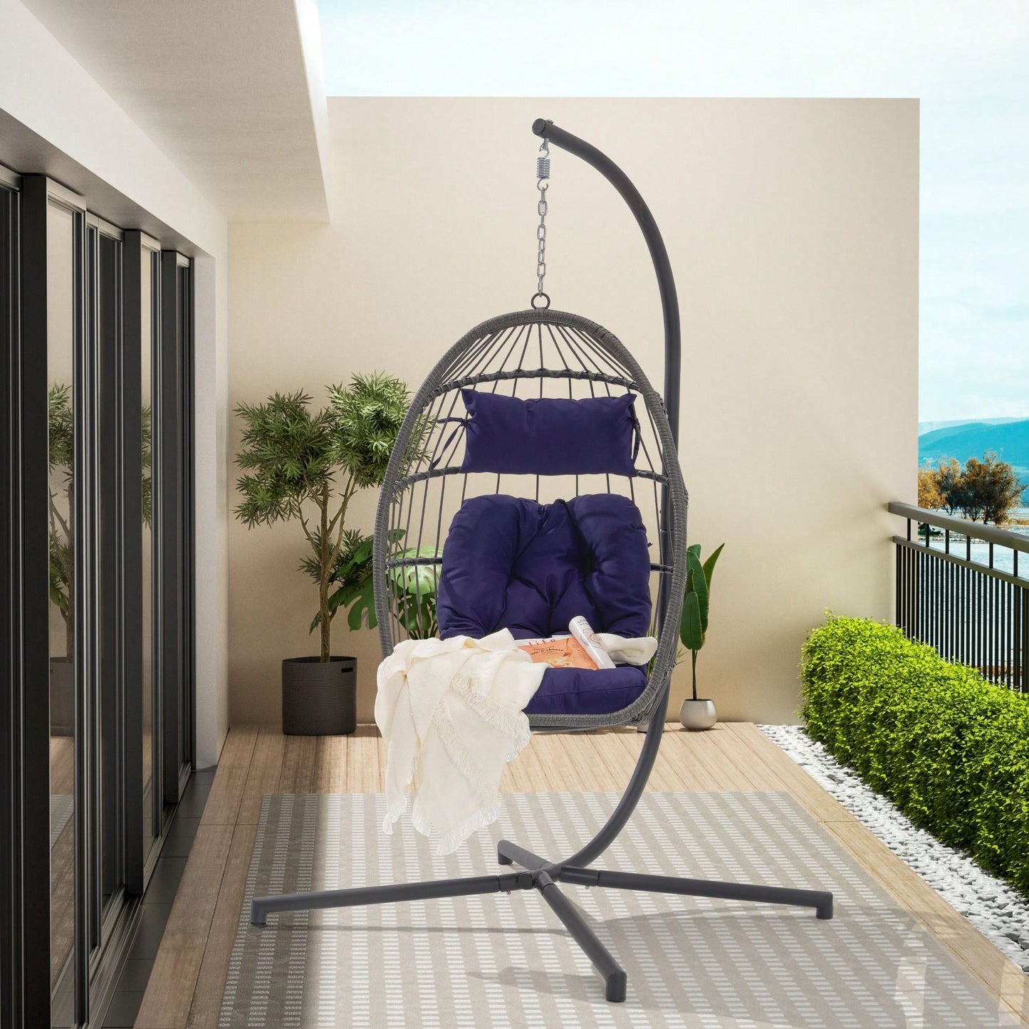 Hanging Basket Outdoor Garden Rattan Egg Swing Chair Hanging Chair Cushion