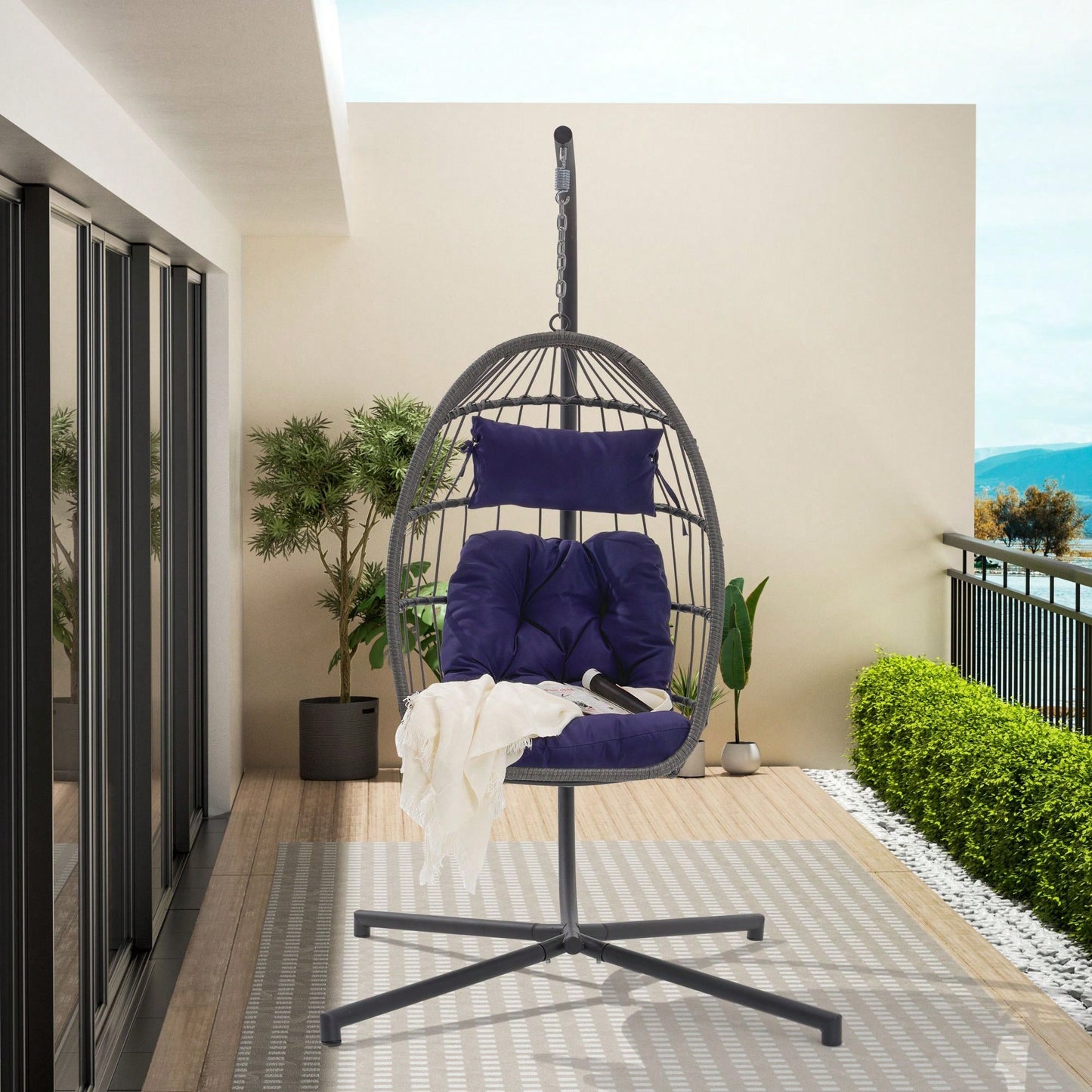 Hanging Basket Outdoor Garden Rattan Egg Swing Chair Hanging Chair Cushion