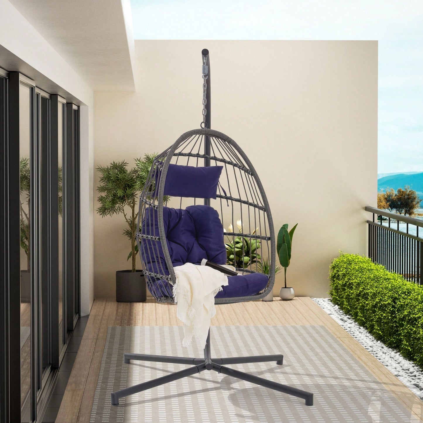 Hanging Basket Outdoor Garden Rattan Egg Swing Chair Hanging Chair Cushion