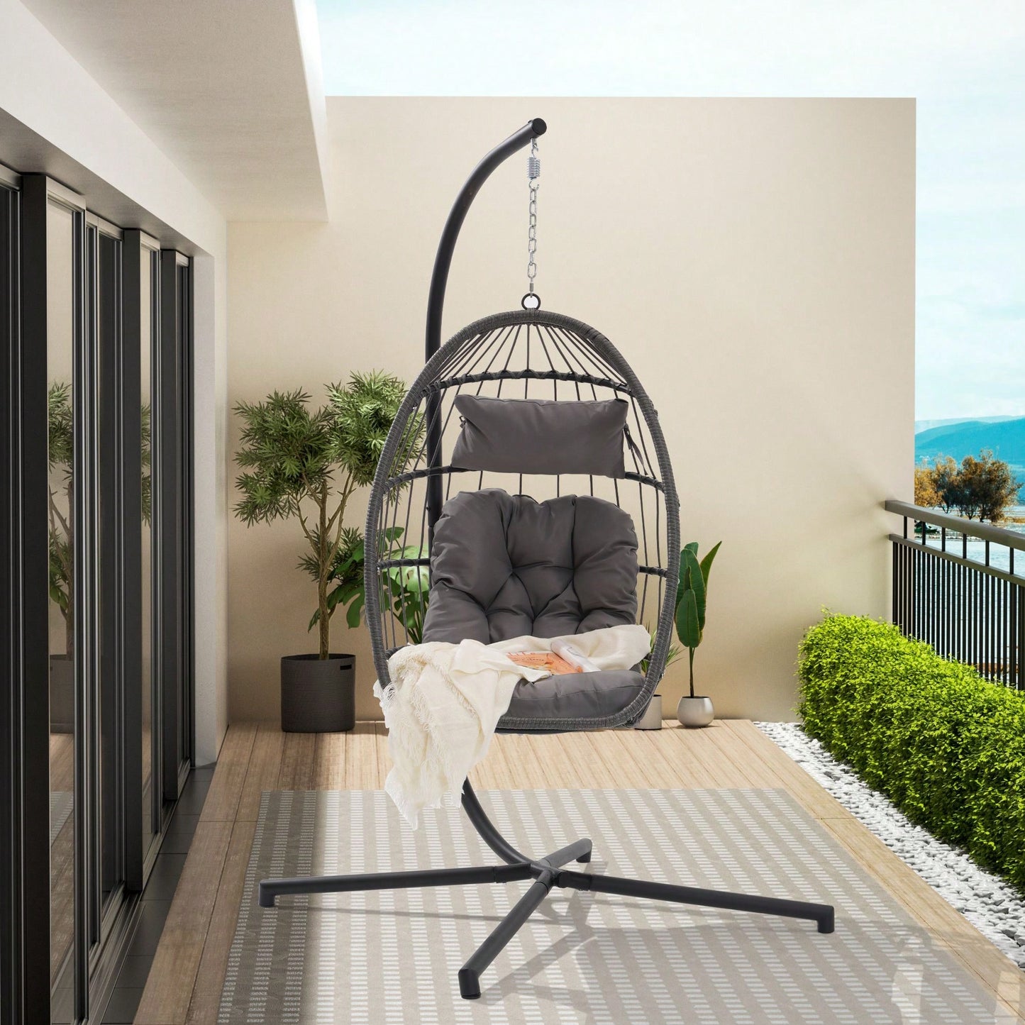 Hanging Basket Outdoor Garden Rattan Egg Swing Chair Hanging Chair Cushion